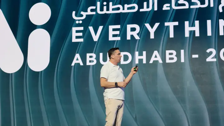 MetisJean at AI Everything Abu Dhabi: Alexander Haywood giving his keynote on the main stage, day two